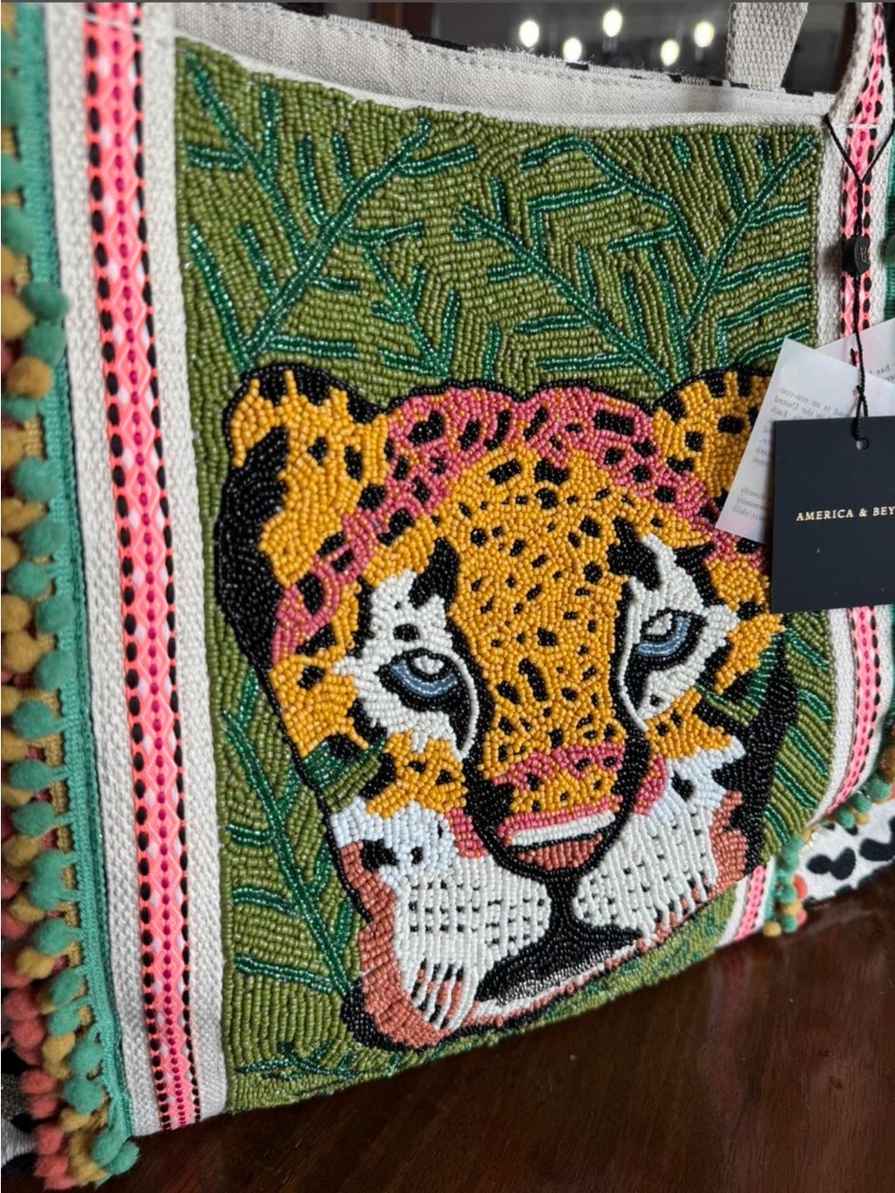 America & Beyond FORESTRY LEOPARD EMBELLISHED TOTE - Picture 3 of 7